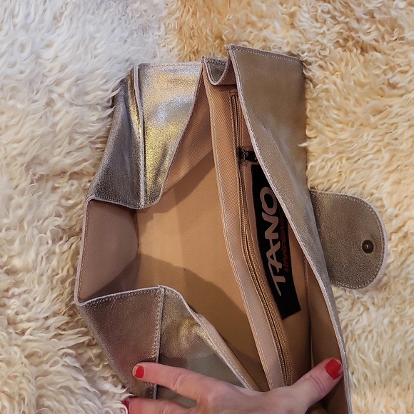 TANO Leather Envelope Clutch Purse, Metallic Gold - Picture 4 of 10